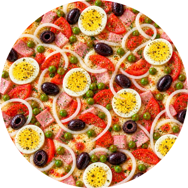 Pizza Bella com cobertura e borda dourada